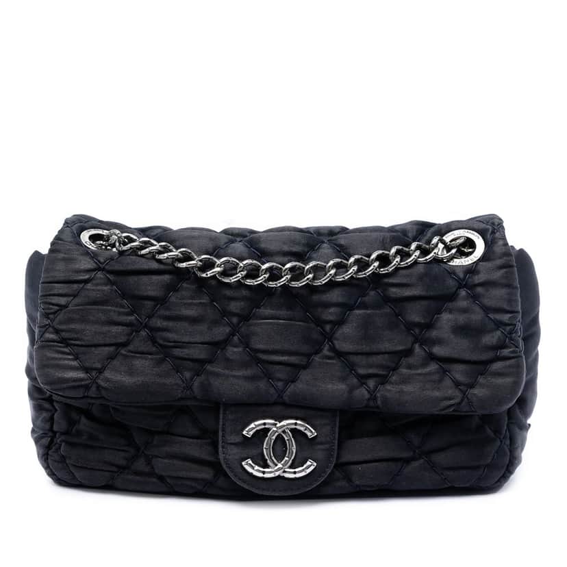 Chanel Medium CC Quilted Satin Single Flap Black Very good condition - Front View