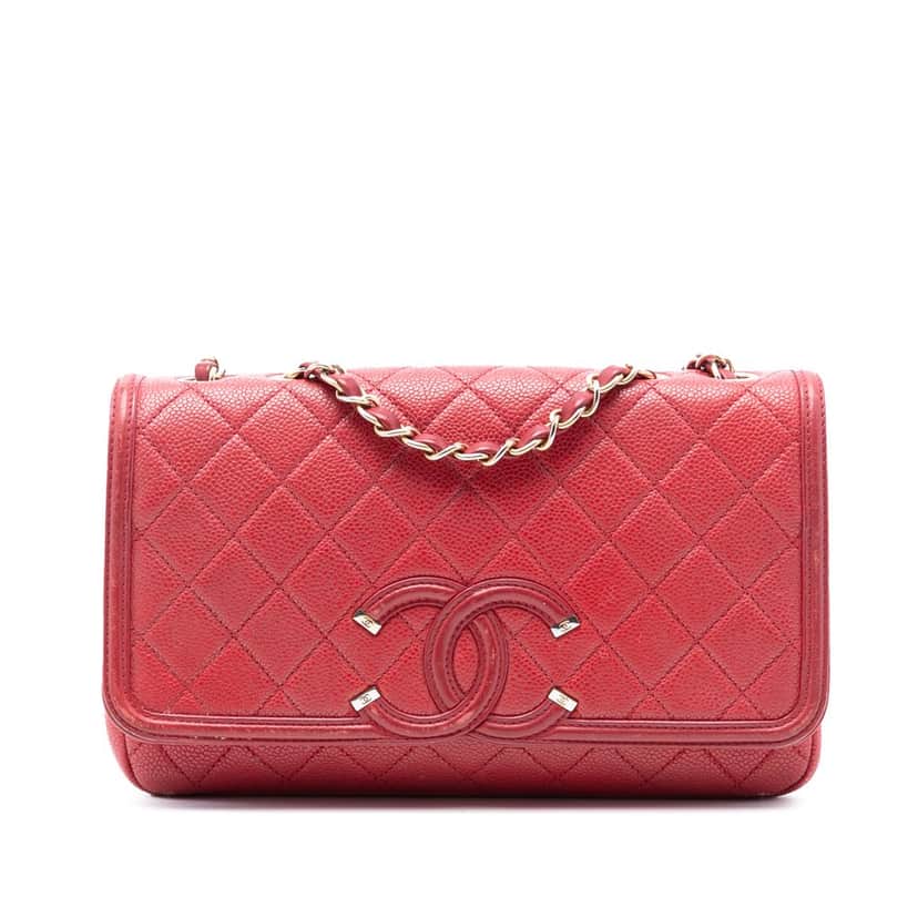 Chanel Medium Caviar CC Filigree Flap Red Leather Very good condition - Front View