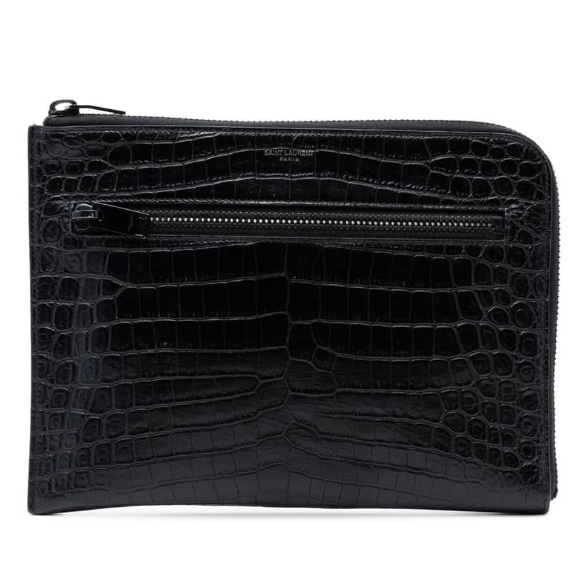 Saint Laurent Croc Embossed Leather Clutch Black Leather Very good condition - Front View