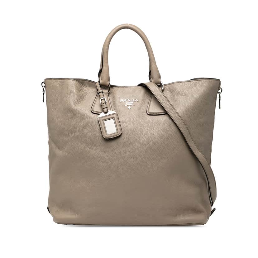 Prada Vitello Daino Side Zip Convertible Tote Brown Leather Very good condition - Front View