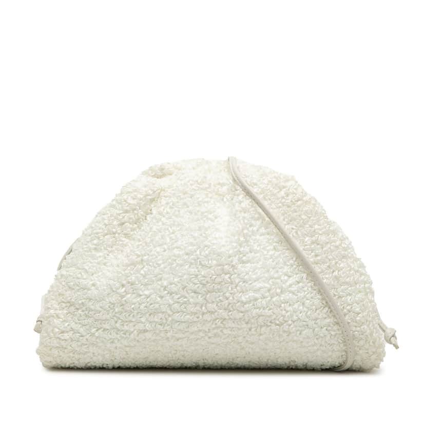 Bottega Veneta Boucle Raffia The Mini Pouch Crossbody White Very good condition - Front View
