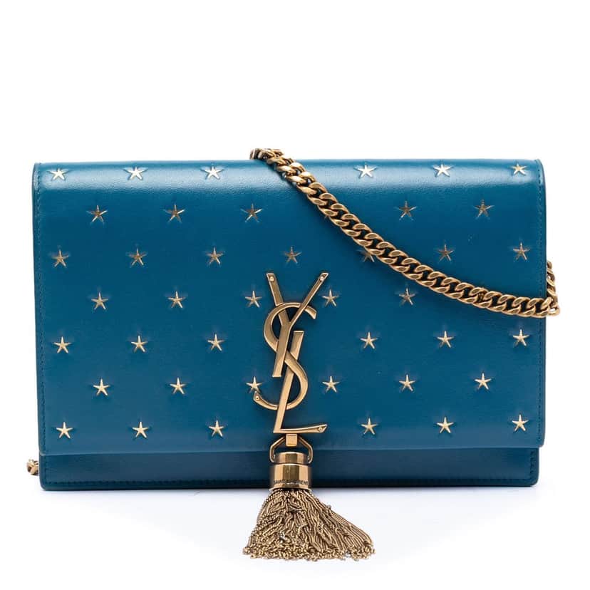 Saint Laurent Calfskin Star Print Classic Monogram Kate Tassel Wallet on Chain Blue Leather Very good condition - Front View