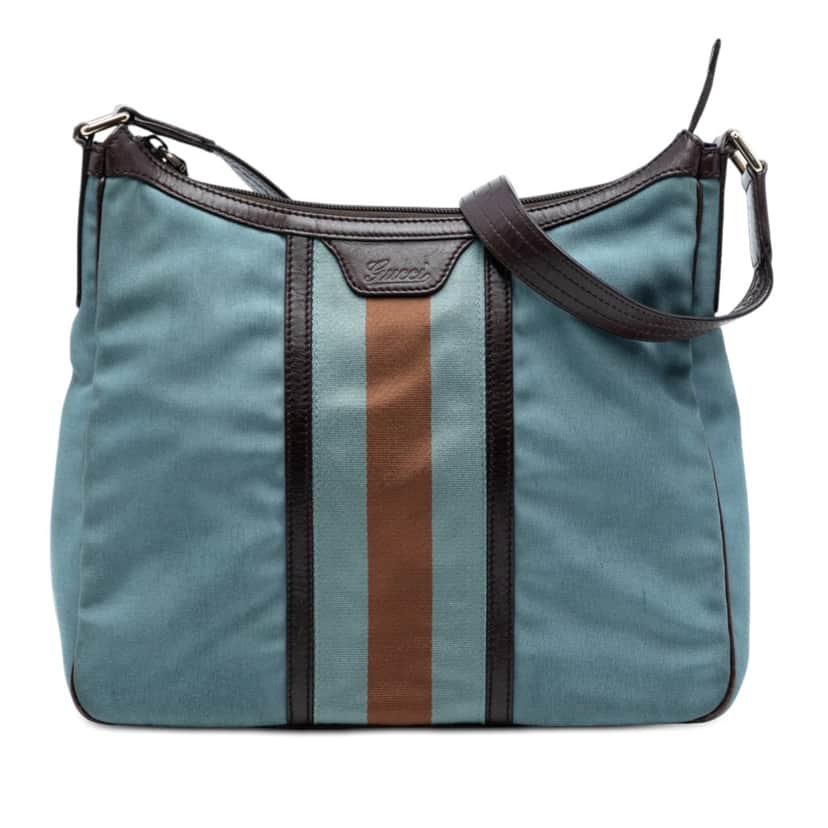 Gucci Canvas Web Shoulder Bag Blue Very good condition - Front View