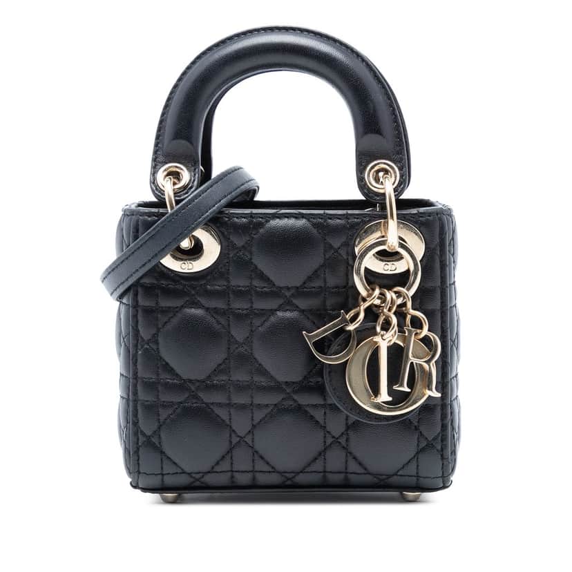 Dior Micro Lambskin Cannage Lady Dior Black Leather Very good condition - Front View
