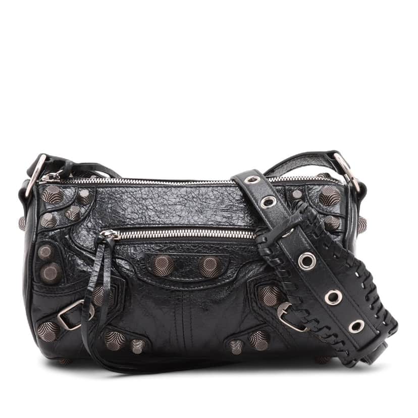 Balenciaga Lambskin Motocross Le Cagole Cylinder Crossbody Black Leather Very good condition - Front View