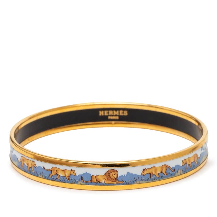 Hermès Narrow Safari Enamel Bangle 65 Blue Very good condition - Front View