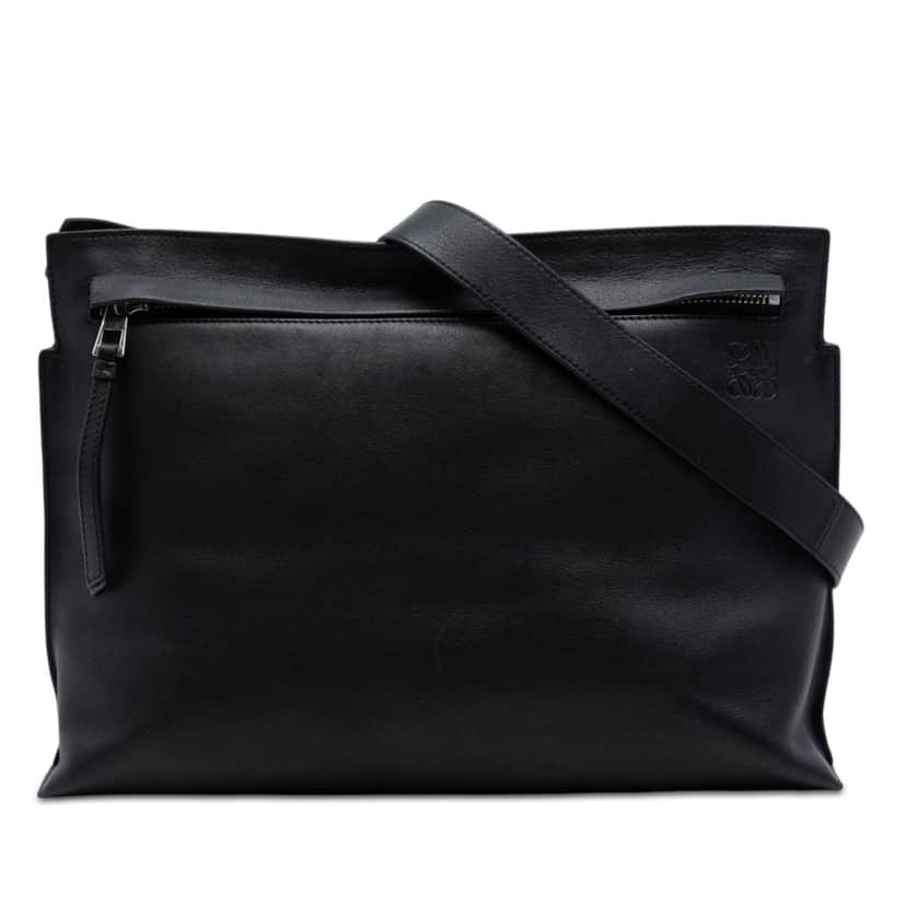 LOEWE Leather Anagram T Pouch Crossbody Black Leather Very good condition - Front View