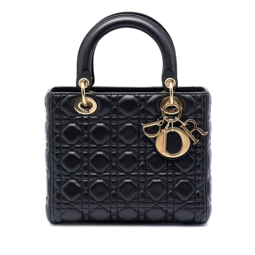 Dior Medium Lambskin Cannage Lady Dior Black Leather Very good condition - Front View
