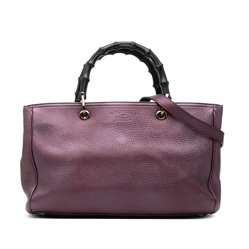 Gucci Medium Calfskin Bamboo Shopper Satchel Purple Leather Very good condition - Front View