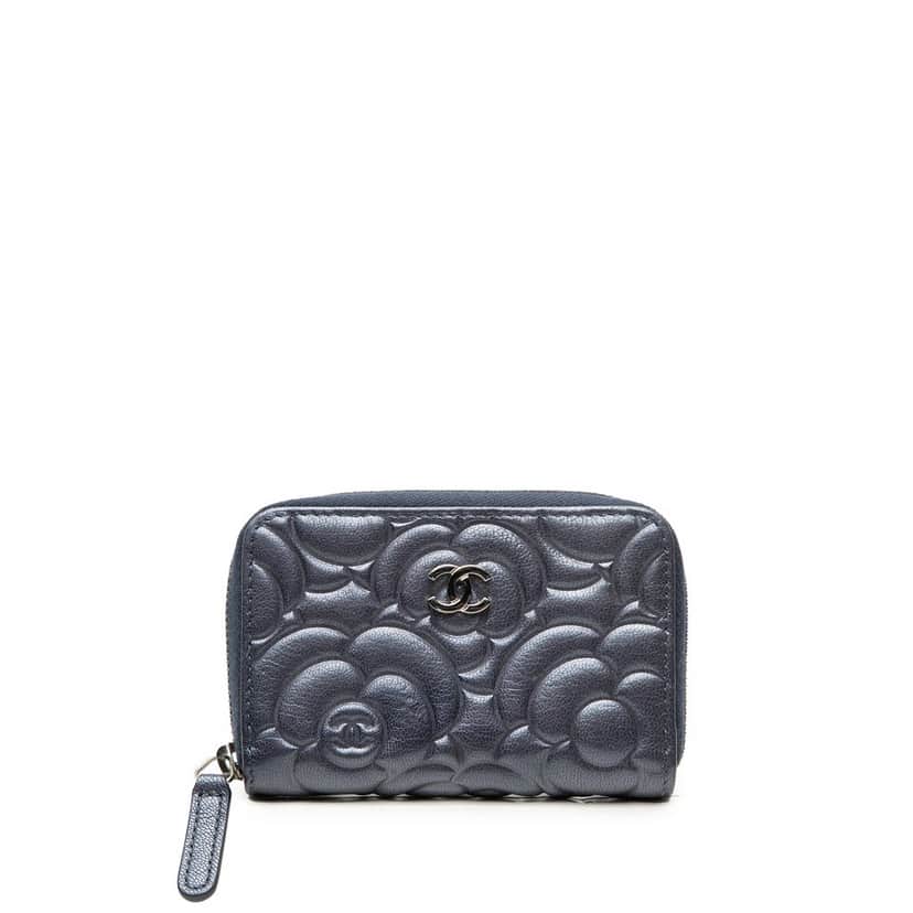 Chanel CC Grained Calfskin Camellia Embossed Zip Coin Purse Other Leather Very good condition - Front View