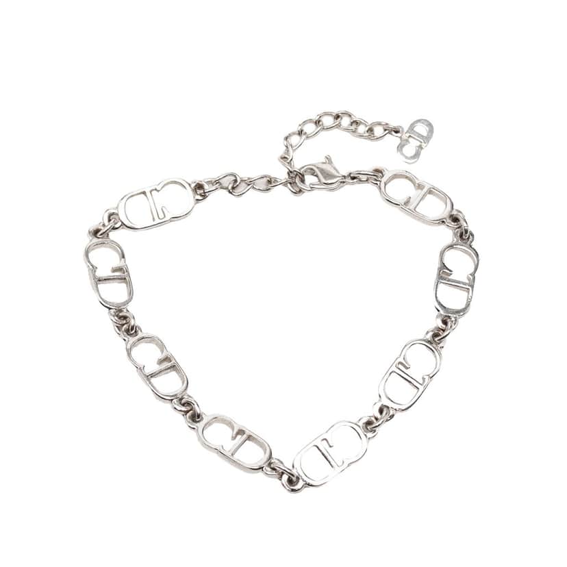 Dior Brass CD Logo Chain Link Bracelet Silver Metal Very good condition - Front View