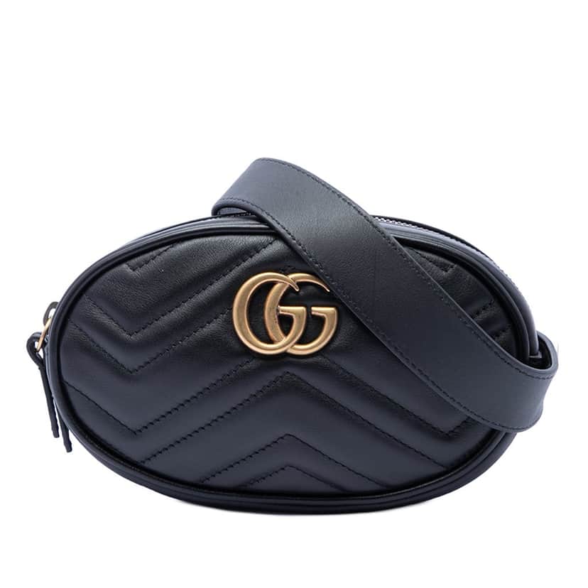 Gucci GG Marmont Matelasse Leather Belt Bag Black Leather Very good condition - Front View