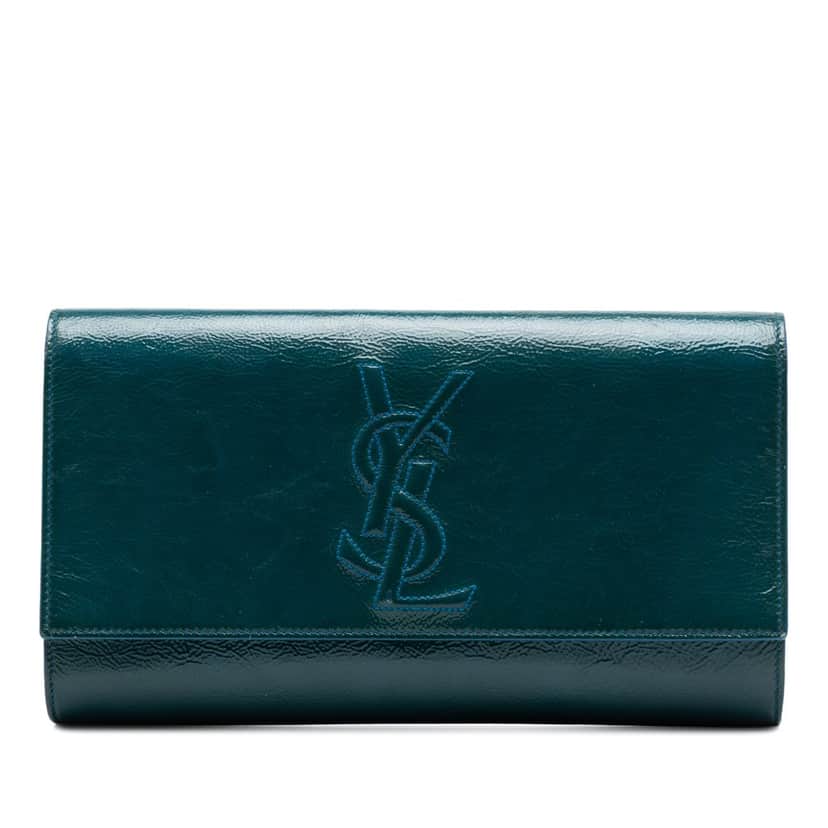 Saint Laurent Large Textured Patent Belle De Jour Clutch Blue Leather Very good condition - Front View