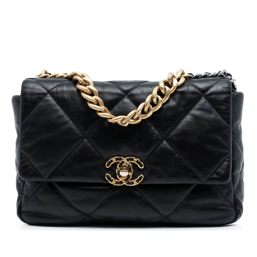Chanel Large Lambskin 19 Flap Black Leather Very good condition - Front View