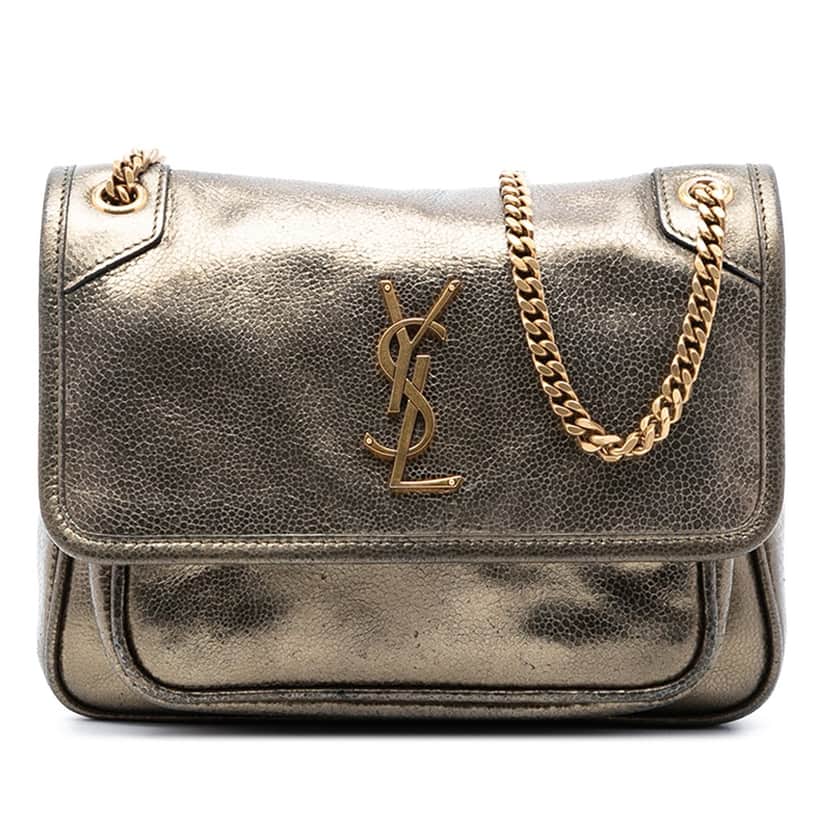 Saint Laurent Baby Metallic Calfskin Niki Gold Leather Very good condition - Front View