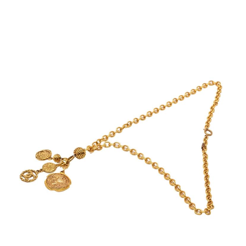 Chanel CC Gold Plated Medallion Coin Charm Pendant Necklace Gold Metal Very good condition - Front View