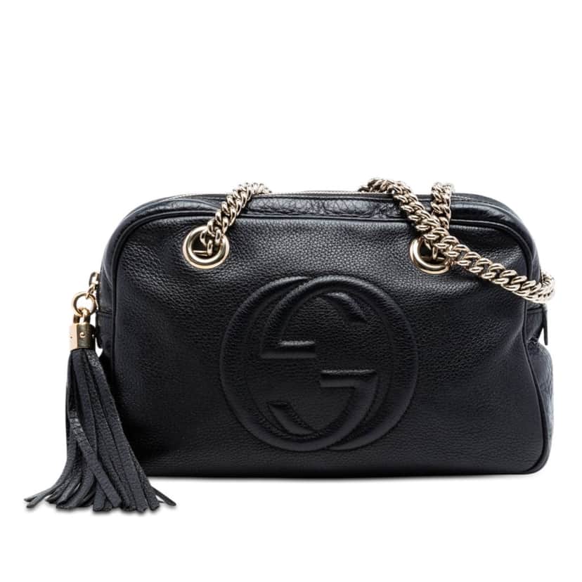 Gucci Pebbled Leather Soho Chain Zip Shoulder Bag Black Leather Very good condition - Front View