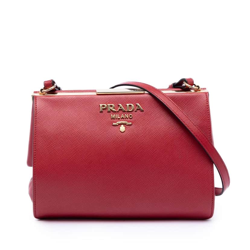 Prada Saffiano and City Calf Light Frame Crossbody Red Leather Very good condition - Front View