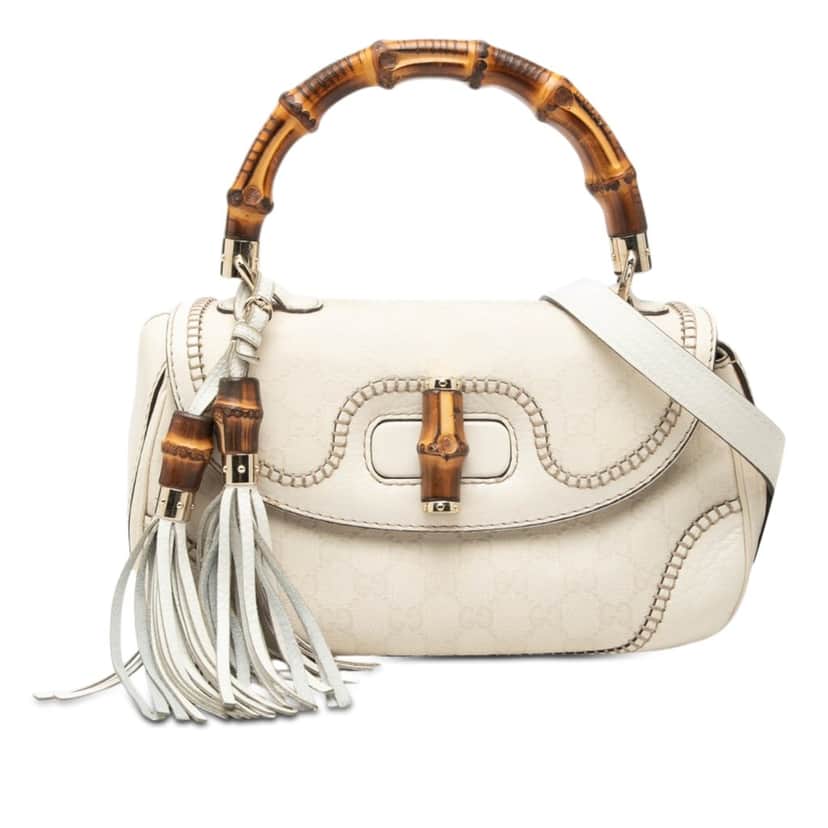 Gucci Medium GG Canvas New Bamboo Satchel White Very good condition - Front View