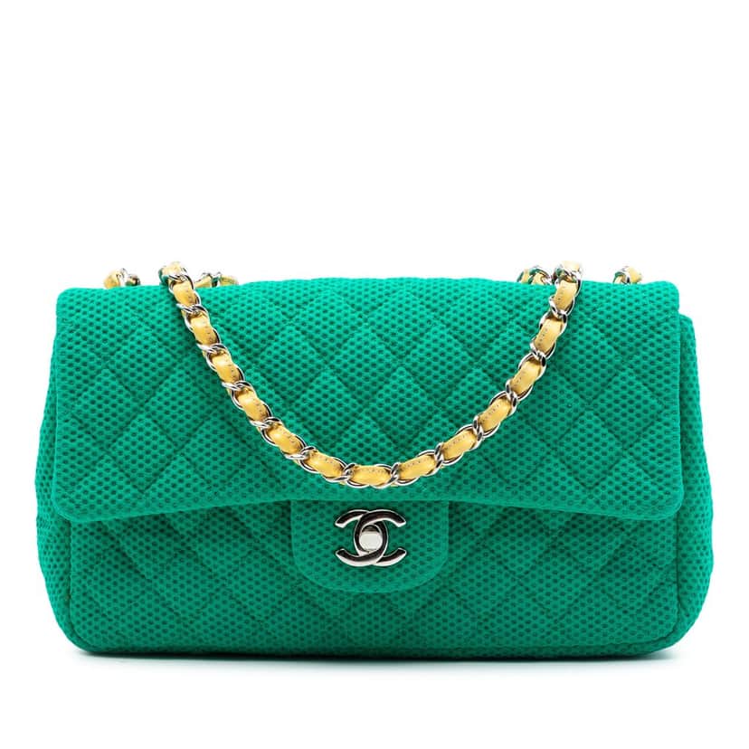 Chanel Medium Classic Mesh Single Flap Green Very good condition - Front View