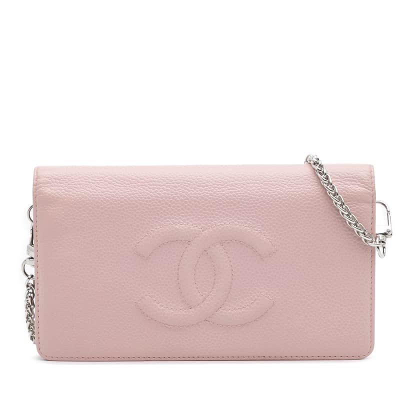 Chanel CC Caviar Wallet On Chain Pink Leather Good condition - Front View