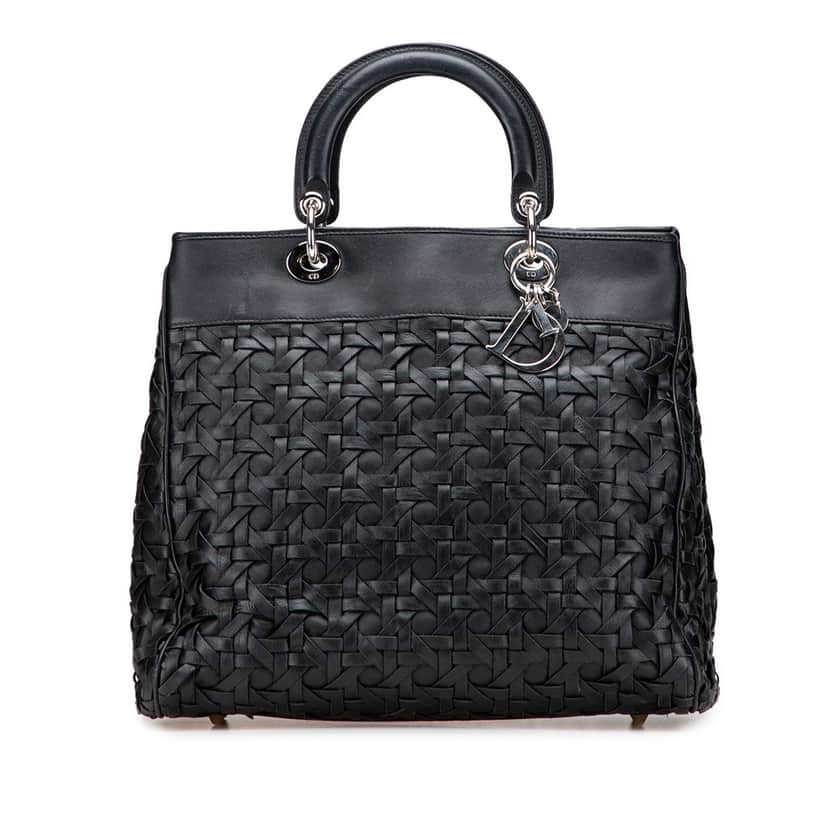 Dior Woven Lambskin Lady Dior Avenue Tote Black Leather Good condition - Front View