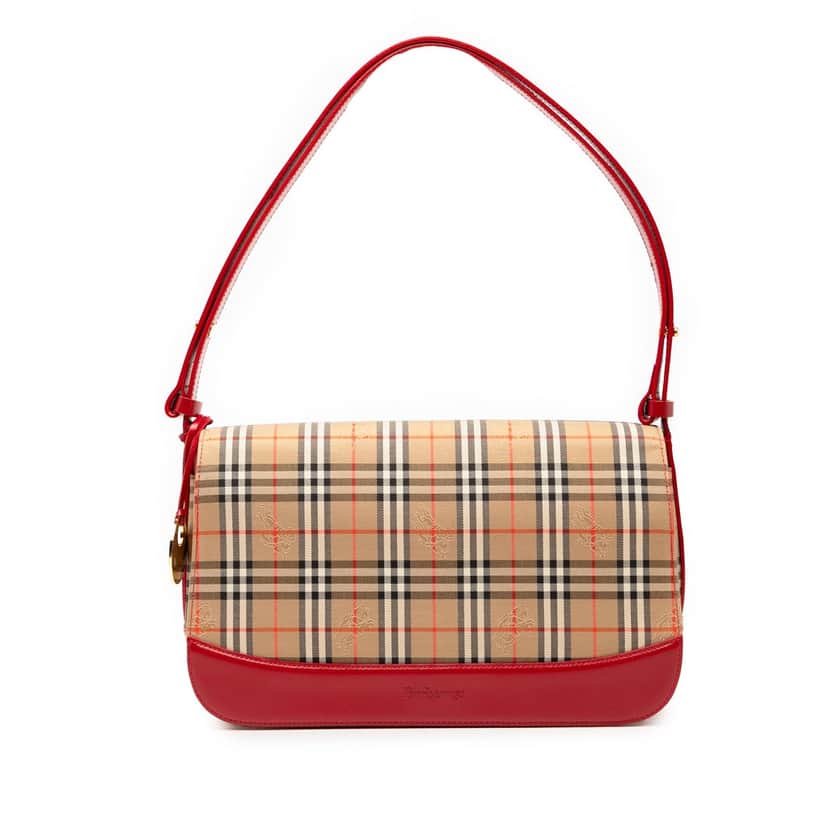 Burberry Haymarket Check Canvas Shoulder Bag Beige Very good condition - Front View