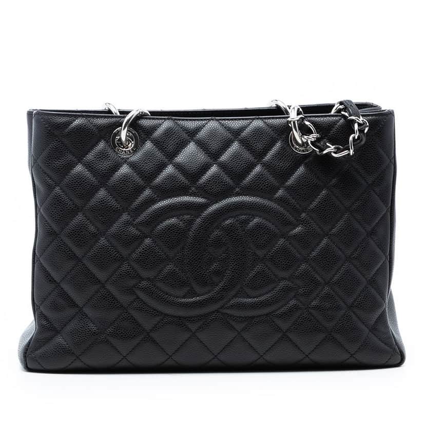 Chanel Caviar Grand Shopping Tote Black Leather Very good condition - Front View