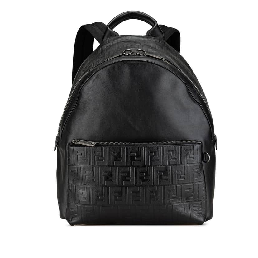 Fendi Vitello Grace Zucca Embossed Leather Backpack Black Leather Very good condition - Front View