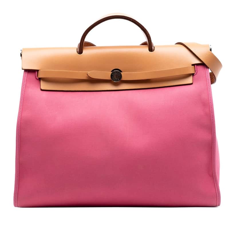 Hermès Toile Herbag Zip 39 Pink Very good condition - Front View