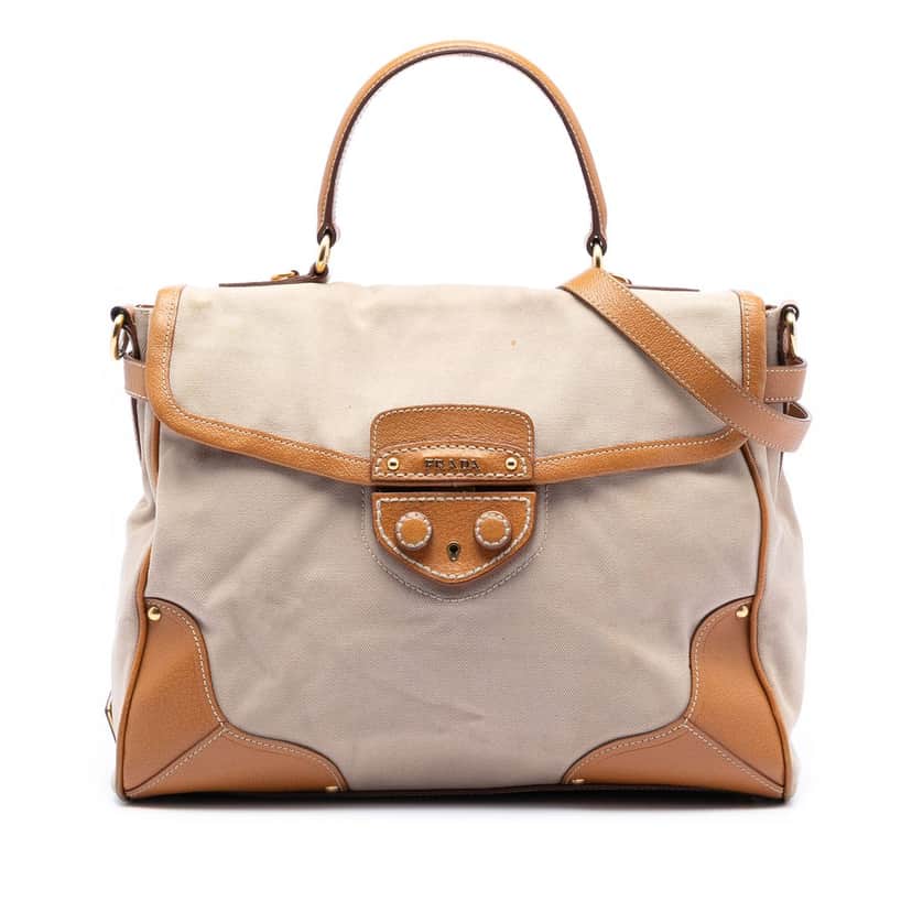 Prada Cinghiale Trimmed Canapa Top Handle Bag Beige Very good condition - Front View