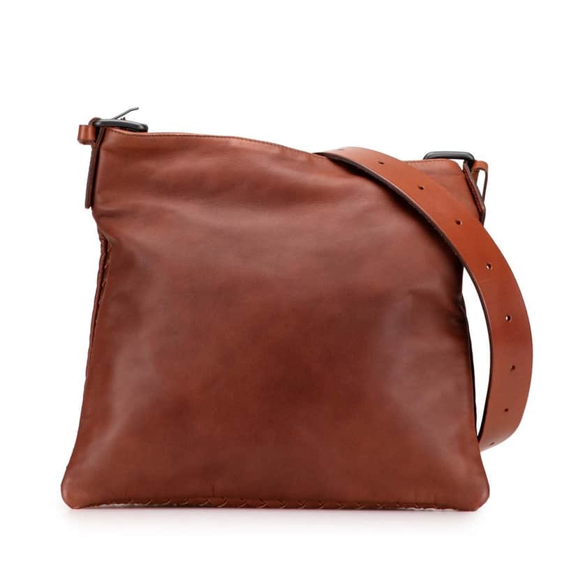 Bottega Veneta Intrecciato Trimmed Nappa Crossbody Brown Leather Very good condition - Front View