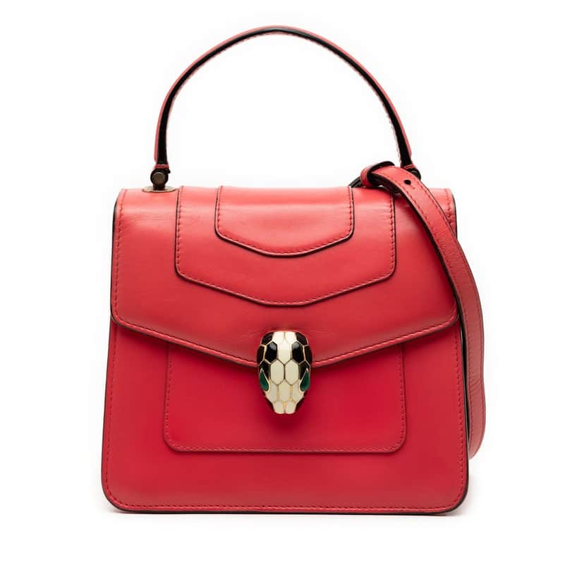 Bvlgari Small Calfskin Serpenti Forever Top Handle Bag Red Leather Very good condition - Front View