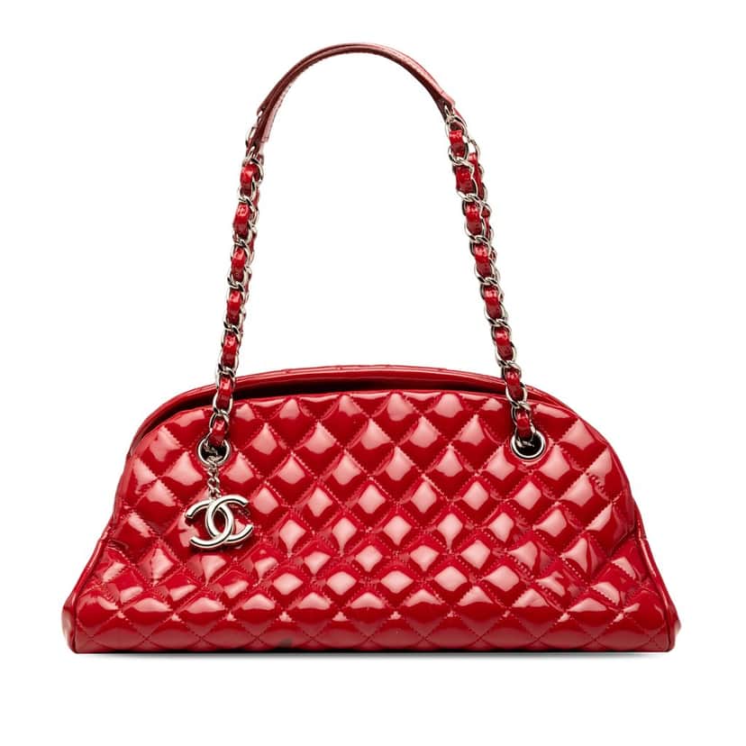 Chanel Medium Quilted Patent Just Mademoiselle Bowling Bag Red Leather Very good condition - Front View