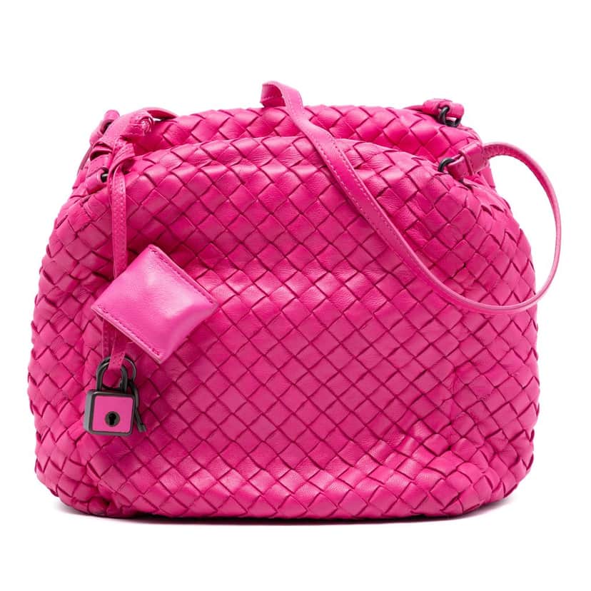 Bottega Veneta Nappa Intrecciato Cube Crossbody Pink Leather Very good condition - Front View