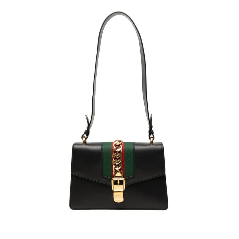 Gucci Small Leather Web Sylvie Satchel Black Leather Very good condition - Front View