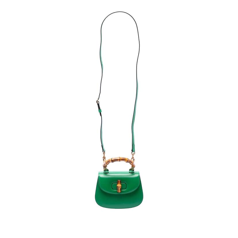 Gucci Mini Calfskin 1947 Bamboo Top Handle Bag Green Leather Very good condition - Front View