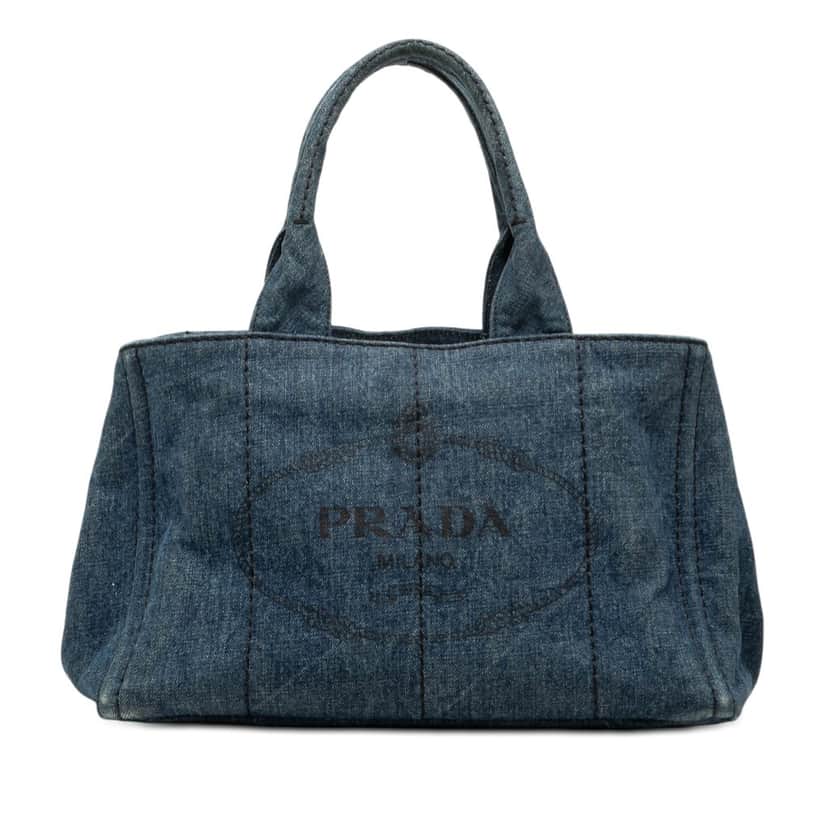 Prada Denim Canapa Logo Satchel Blue Very good condition - Front View