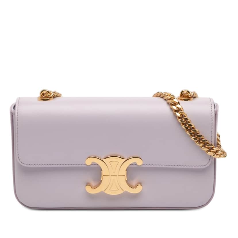 Celine Shiny Calfskin Claude Chain Shoulder Bag Purple Leather Very good condition - Front View