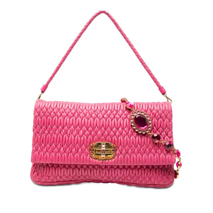 Miu Miu Matelasse Nappa Crystal Chain Satchel Pink Leather Very good condition - Front View
