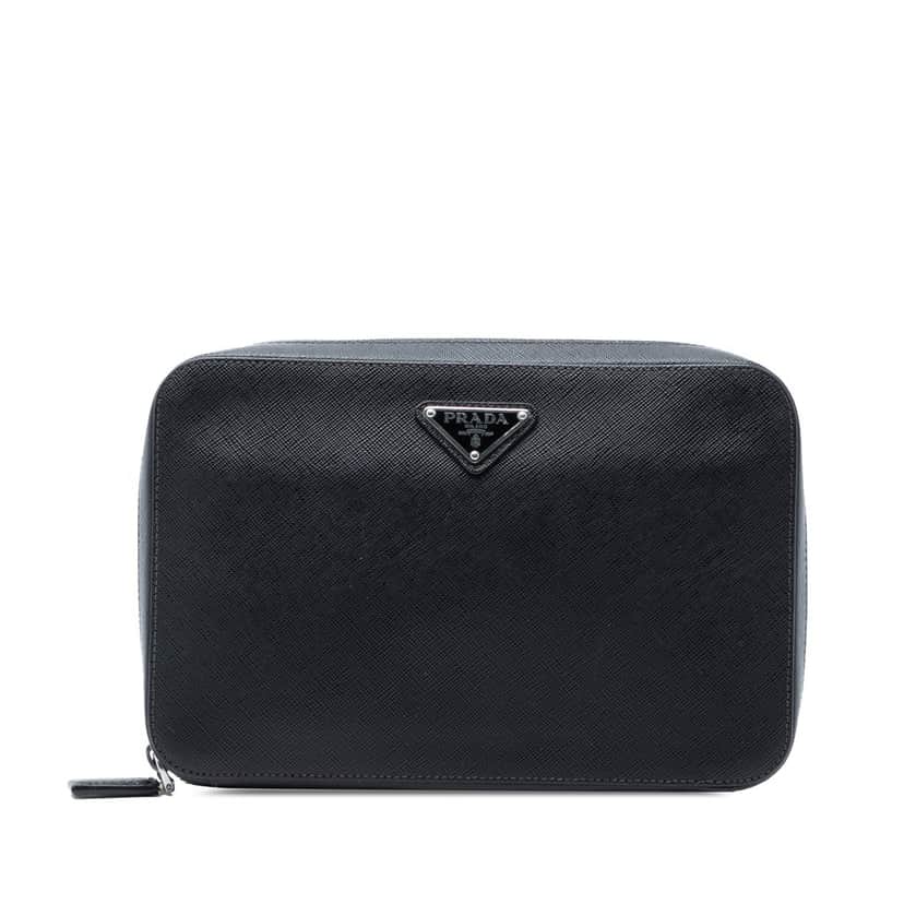 Prada Saffiano Clutch Black Leather Very good condition - Front View