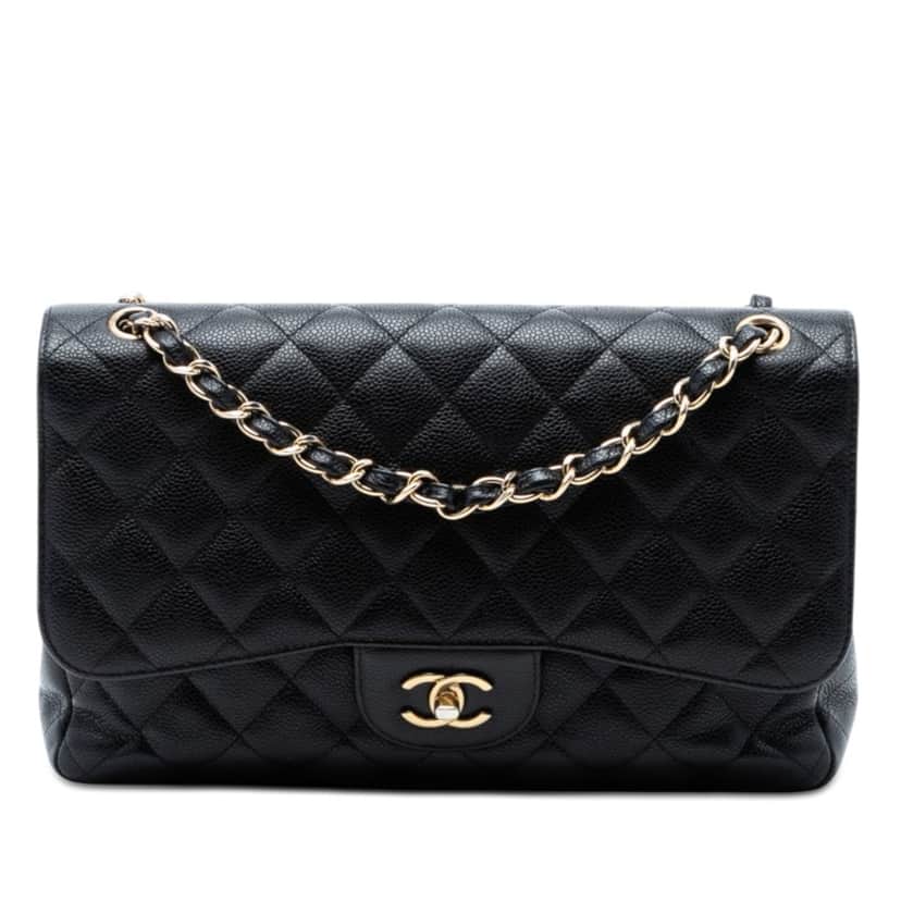 Chanel Jumbo Classic Caviar Double Flap Black Leather Very good condition - Front View