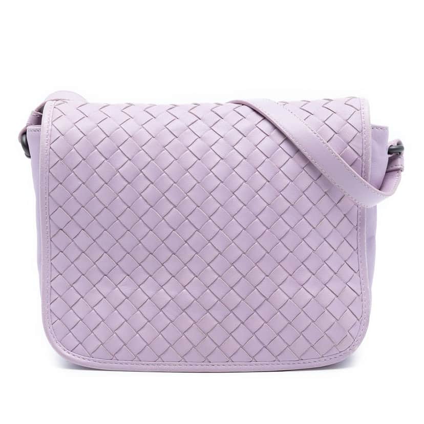 Bottega Veneta Nappa Intrecciato Flap Crossbody Purple Leather Very good condition - Front View