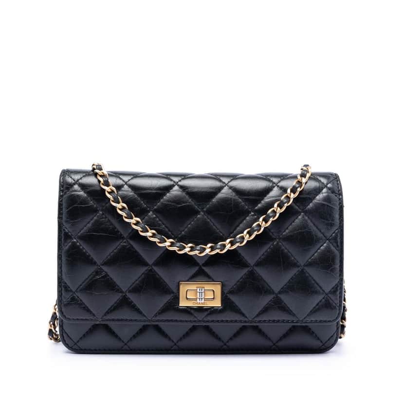 Chanel Quilted Aged Calfskin Reissue 2.55 Wallet on Chain Black Leather Very good condition - Front View