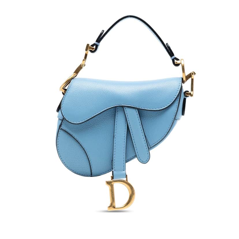 Dior Micro Goatskin Saddle Bag Blue Leather Very good condition - Front View