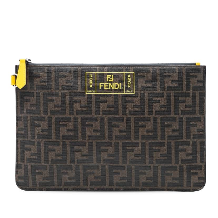 Fendi Zucca Coated Canvas Roma Amor Zip Pouch Brown Very good condition - Front View