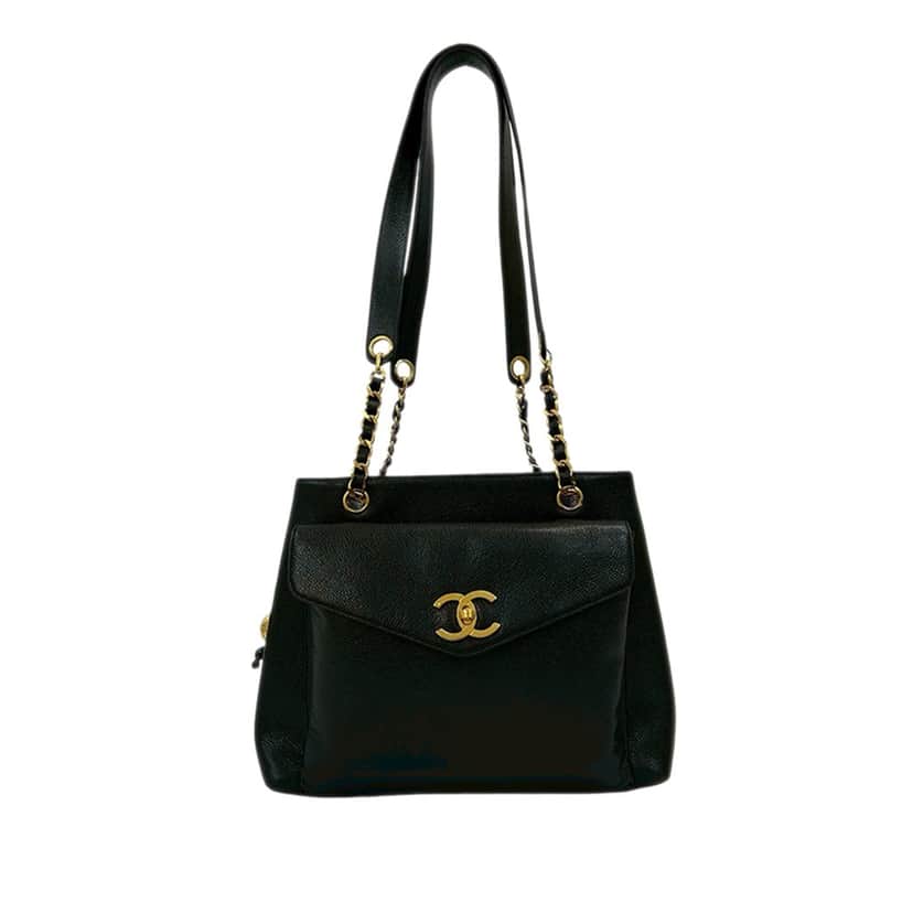 Chanel CC Caviar Front Pocket Chain Tote Black Leather Very good condition - Front View