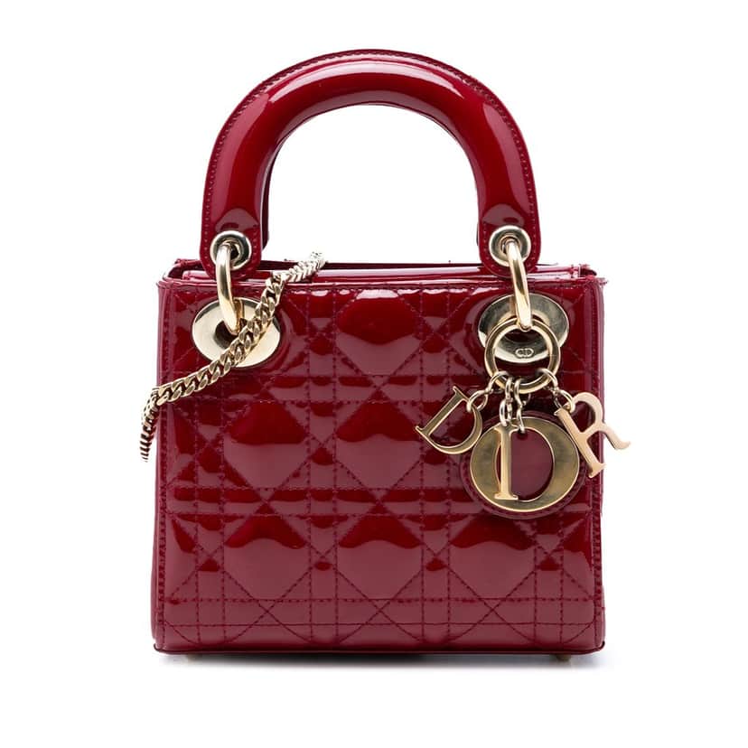 Dior Mini Patent Cannage Lady Dior Red Leather Very good condition - Front View