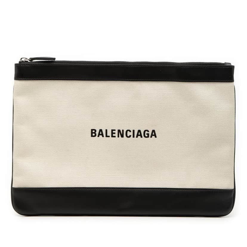 Balenciaga Canvas Navy Clip M Clutch Brown Very good condition - Front View