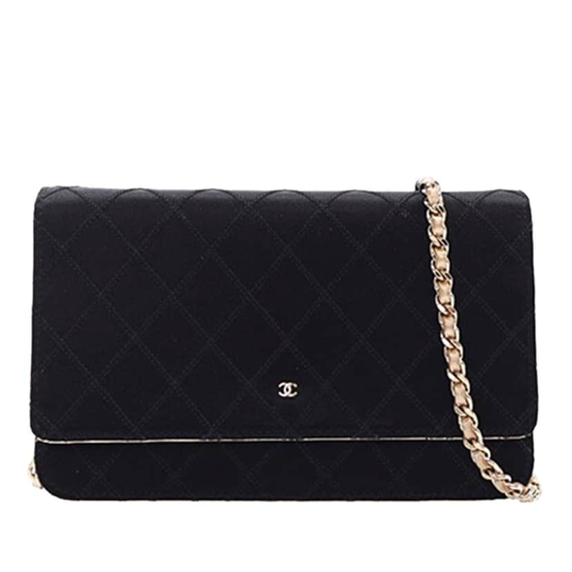 Chanel Bicolor Satin Diamond Stitch Wallet On Chain Black Very good condition - Front View